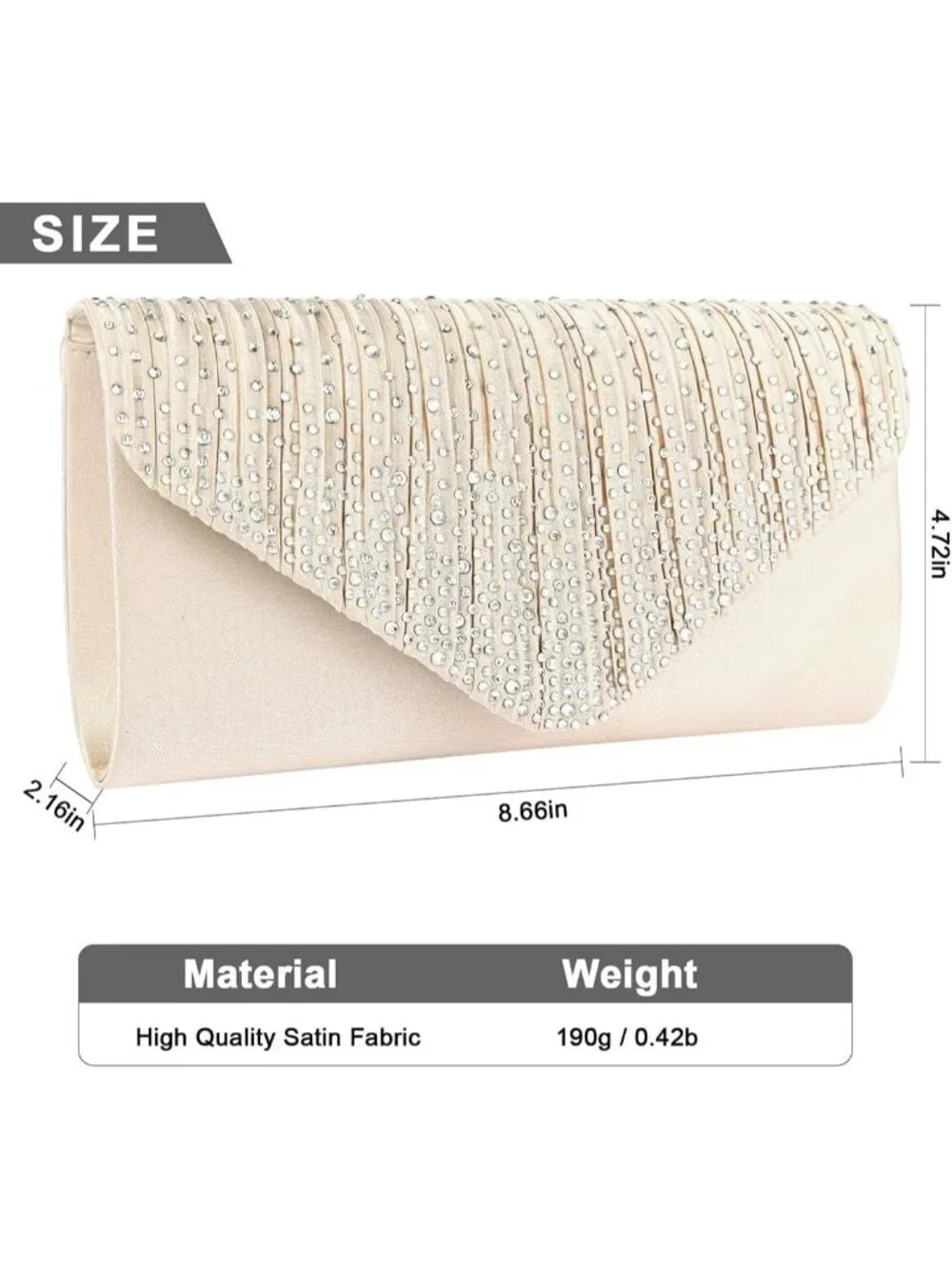 Women's Champagne Rhinestone Clutch Purse For Evening Bag Wedding Handbags